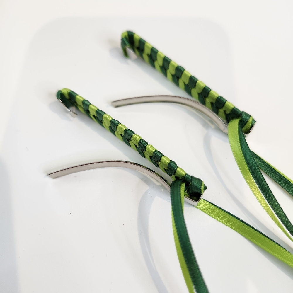 Multi-Green Ribbon Barrette Set of 2 Retro 80s Vintage St. Patrick's Day Irish - Picture 5 of 7